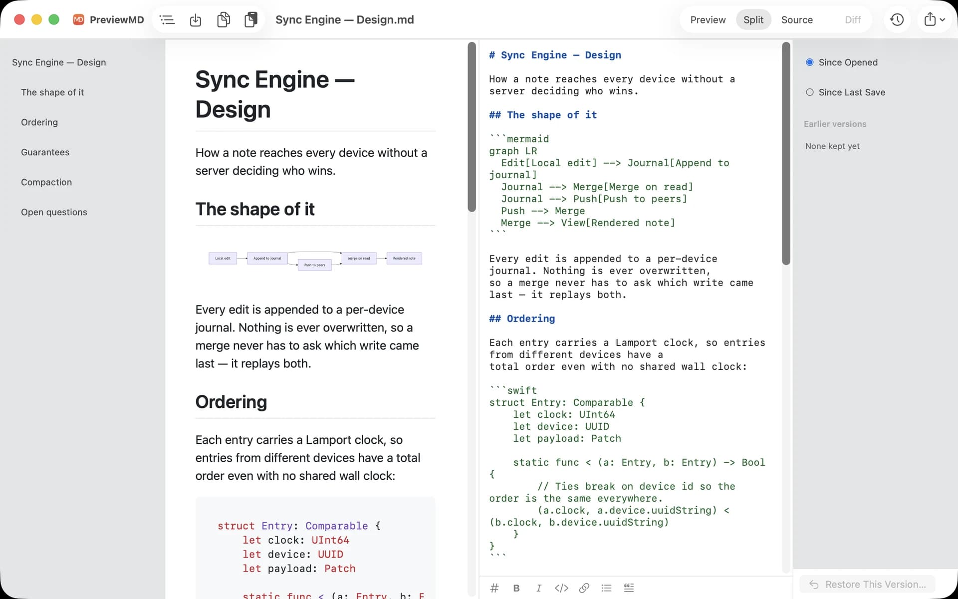 Mac — preview beside the source